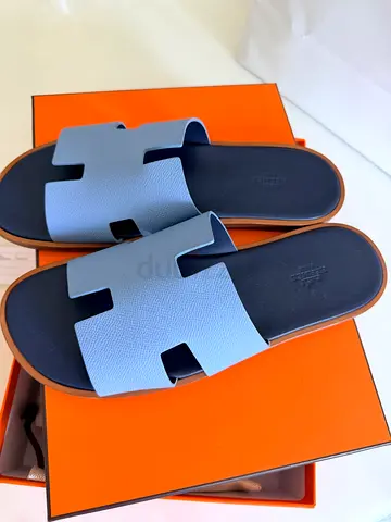 Two tone blue Leather Slide Sandals - Size 44