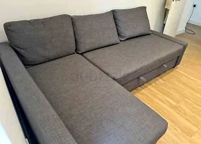 Grey L-Shaped Corner Sofa Bed with Storage