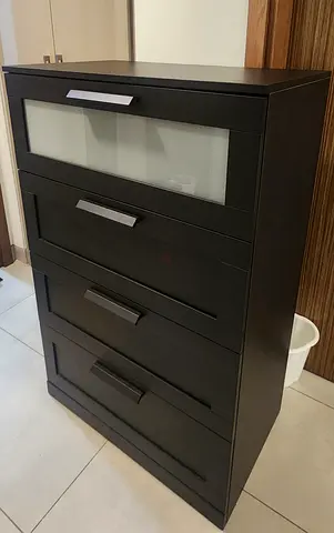 Ikea Black Chest of 4 Drawers with Frosted Glass Panel - Excellent Condition