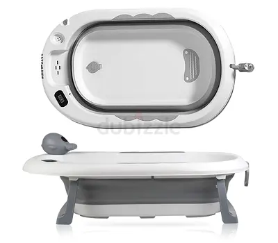 Eazy Kids Foldable Baby Bath Tub with Drain Plug and Non-Slip Base (Gray/White) - In original box.