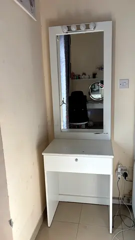 White Vanity Dressing Table with Mirror and Lights - Good Condition