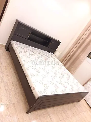 Modern Dark Brown Bed Frame with Storage Headboard and Mattress