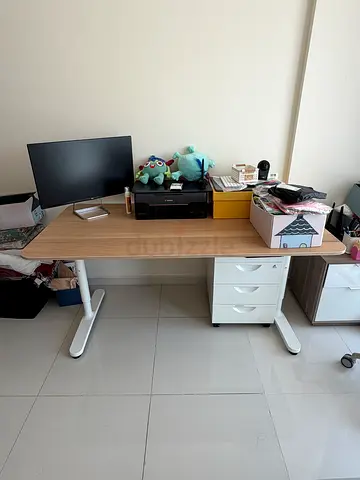 Adjustable Height Office Desk - Wood Workstation (Set)