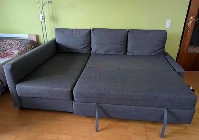 Grey L-shaped Sofa Bed with Storage - Comfortable Double Bed Option