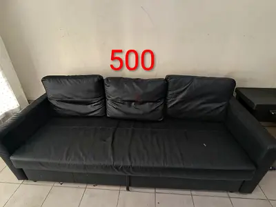 Used black 3-seater leather sofa - good condition