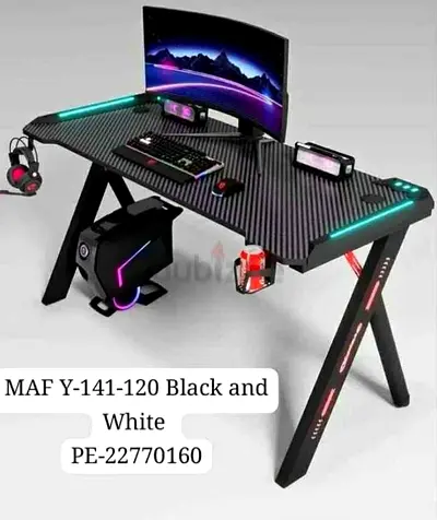 Gaming Desk with RGB Lights and Accessories Holder - Black