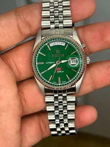 Ricoh president automatic Green sunburst Dial day/date men’s wrist watch