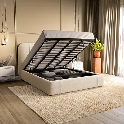 Soft round edge boucle queen hydraulic bed