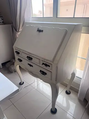Vintage white wooden secretary desk / writing bureau - good condition