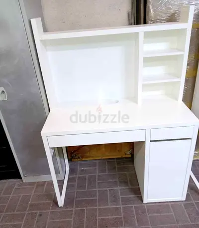White Study Desk with Shelves and Drawer - Compact Workstation