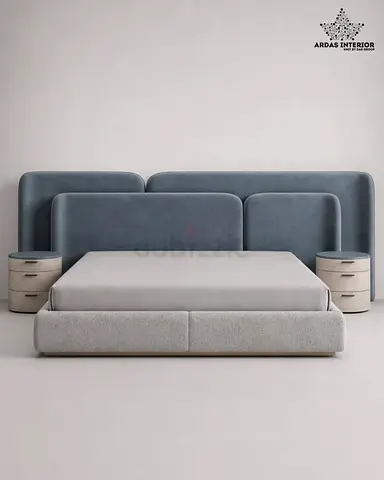 Modern Low-Profile Upholstered Bed with Rounded Headboard Panels