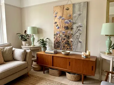 Original Floral Canvas Painting - Handpainted Wildflowers on Split Tone Background (100 x 80 cm)