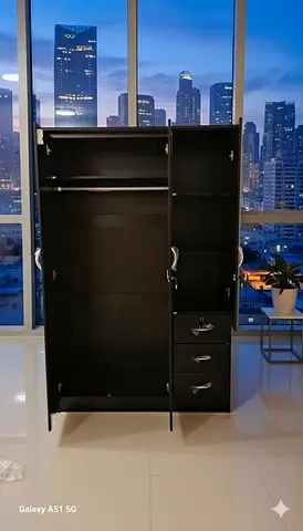 Black 3-Door Wardrobe with Drawers - Brand new