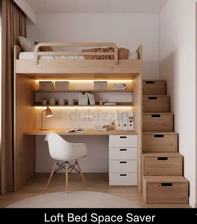 Loft Bed with Integrated Desk and Stair Storage – Space Saver