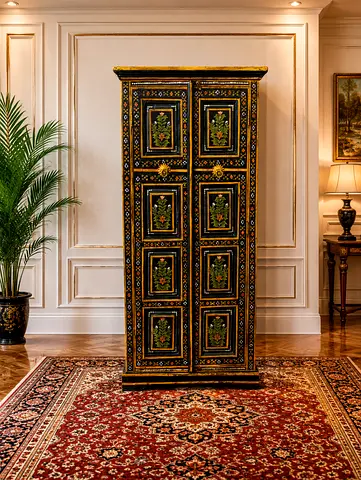 Hand Painted Reclaimed Teak Cabinet