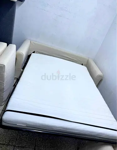 Compact white sofa bed with mattress - good condition