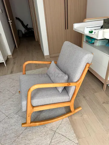 Wooden Frame Grey Fabric Rocking Chair