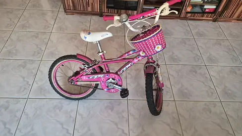 Pink Kids Bicycle with Basket and Training Wheels