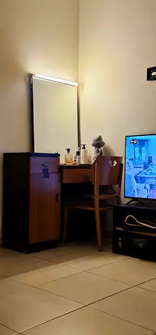 Wooden vanity desk without chair and mirror