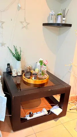 Solid Dark Wood Square Side Table with Lower Shelf