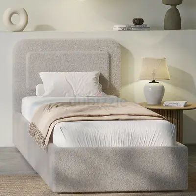 Light gray boucle single size hydraulic bed