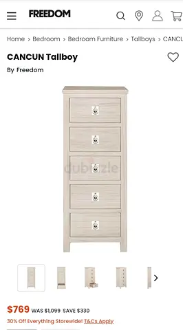 CANCUN Tallboy 5 Drawers (50x45x125 cm)