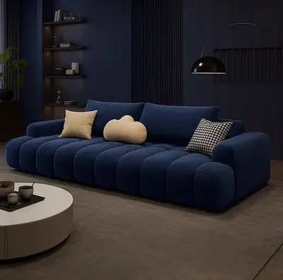 Modern Deep-Blue Low-Profile 3-Seater Sofa