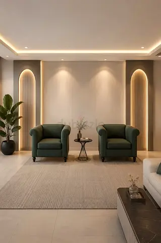 Pair of Green Upholstered Armchairs