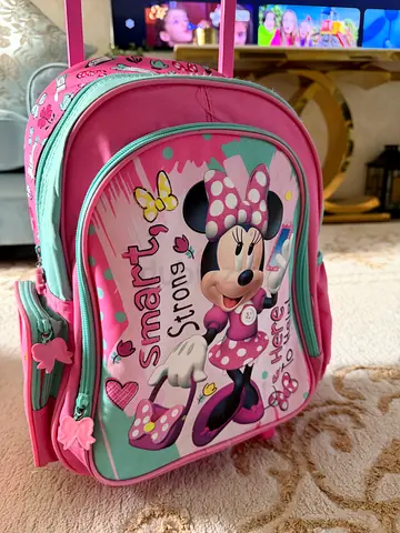 Pink Kids Rolling Backpack with Telescopic Handle - Good Condition