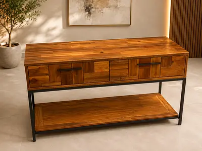 Modern Wooden Console Table with Metal Frame