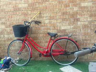 Red ladies city bicycle with front basket - good condition
