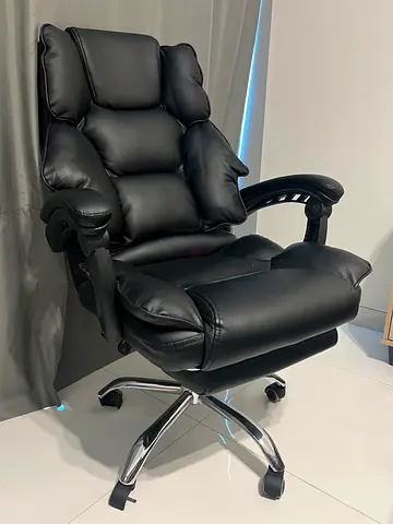 Black Padded Leather Office Chair with Wheels - Good Condition