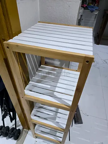 Wooden Slatted 4-Tier Shelf - Natural & White Finish