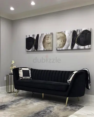 Modern Black Velvet Sofa with Gold Legs