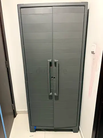 Outdoor/Storage Cabinet - Gray Plastic 2-Door, Good Condition