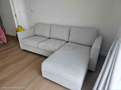 Light grey 3-seater L-shaped sofa with chaise - good condition