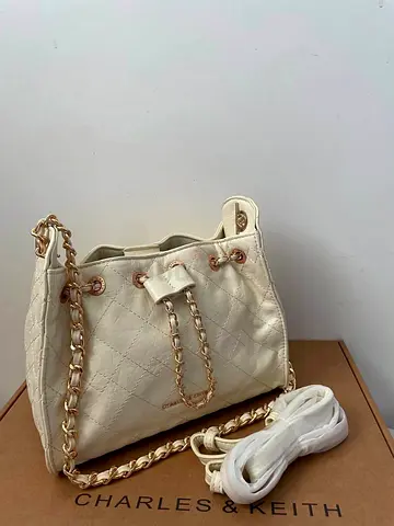 Cream Charles & Keith quilted chain shoulder bag