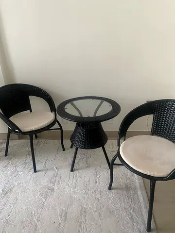 Outdoor rattan bistro set - 2 chairs + glass-top table