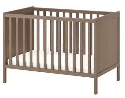 Wooden Baby Crib - Neutral Grey, Solid Slatted Design