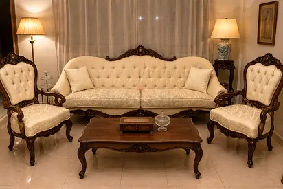 Antique-Style 3-Seater Sofa Set with Matching Armchairs without Coffee Table