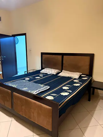 Super King bed with mattress, headboard and two bedside tables - dark wood