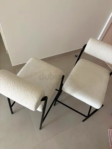Modern White Boucle Bar Stools with Black Metal Frame - Pan Home
