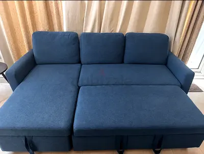 Blue 3-Seater Convertible Sofa Bed - Good Condition