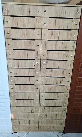 Light Wood Finish Multi Tier Shoe Cabinet