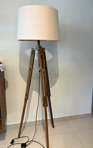 Wooden Tripod Floor Lamp with Fabric Shade - 158 cm