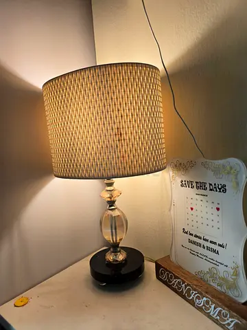 Glass Base Table Lamp with Beige Fabric Shade