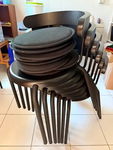 Set of 6 Black Wooden Dining Chairs - Simple, Stackable