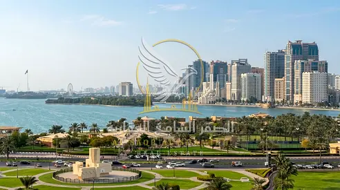 أجمل اطلالة بحرية شقة غرفتين وصالة للإيجار في المجاز 2 الشارقة بإطلالة بحرية وإطلالة على الحديقة