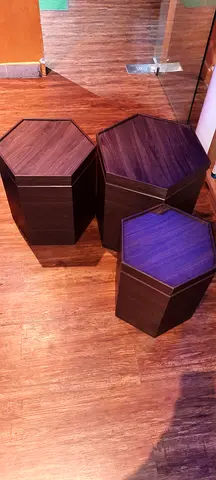 Hexagon Wooden Side Table Set of 3 – Walnut Finish (Nesting/Stacking Set)