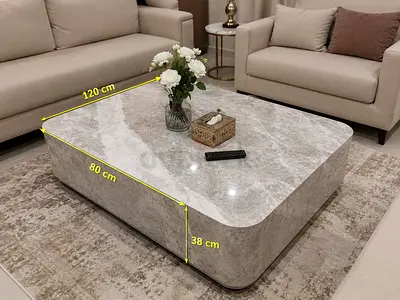 Large Marble-Style Rectangular Coffee Table 120x80x38 cm